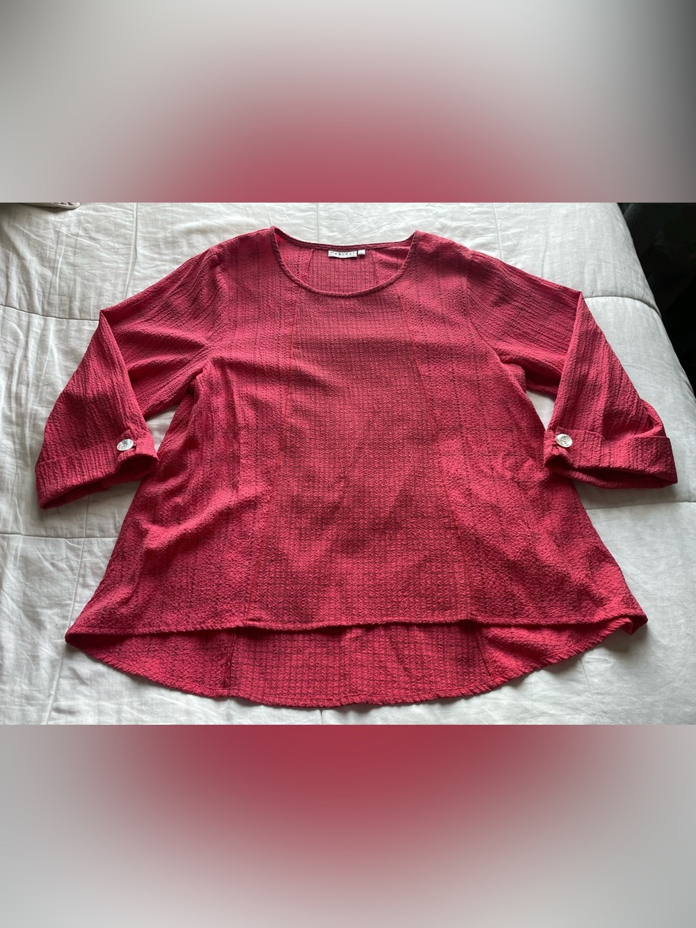 Habitat Rustic Red Plaid Textured Scoop Neck Tunic Top Large Lagenlook Casual
